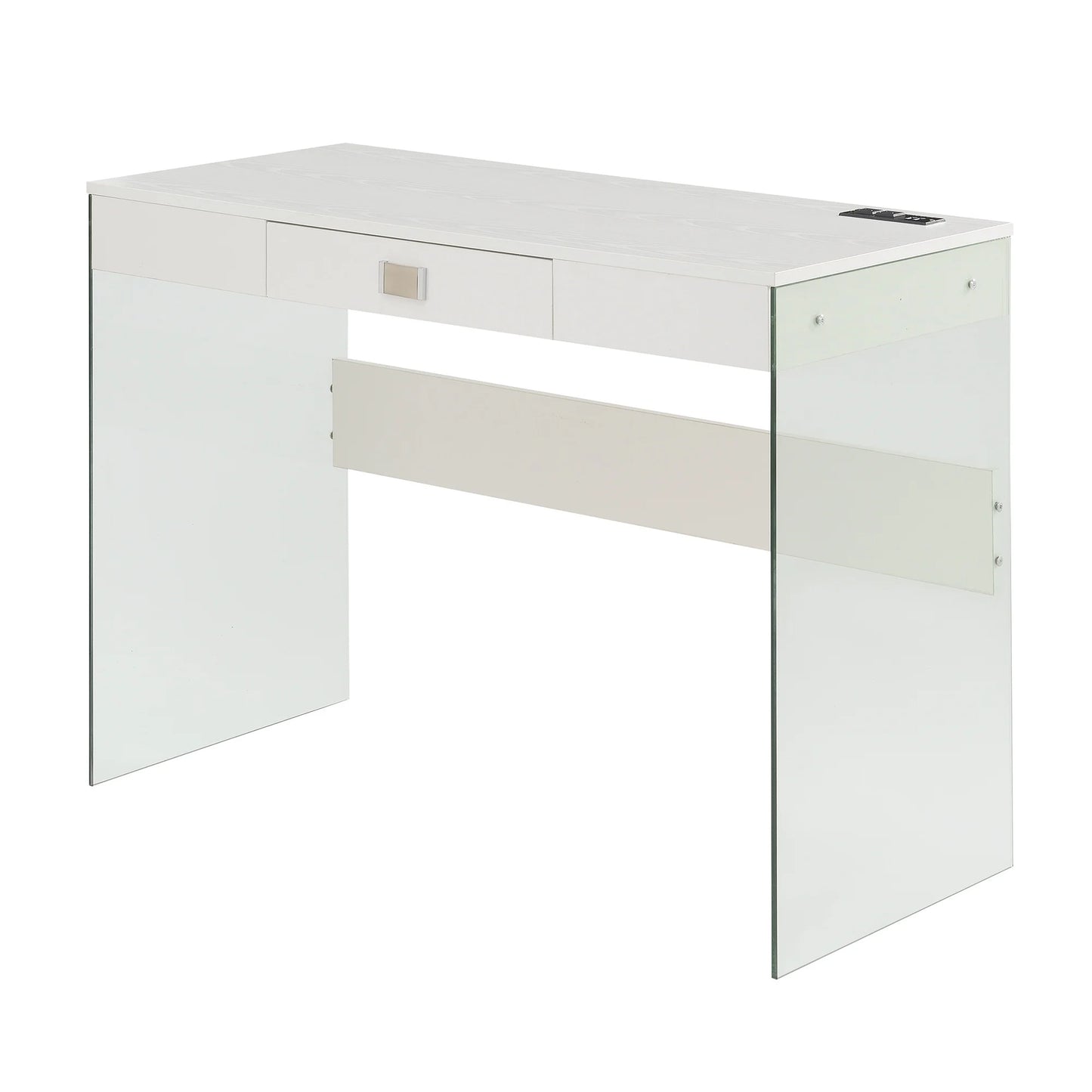 Convenience Concepts SoHo 30"H 42" W Glass Desk with Charging Station, White/Glass, All Ages