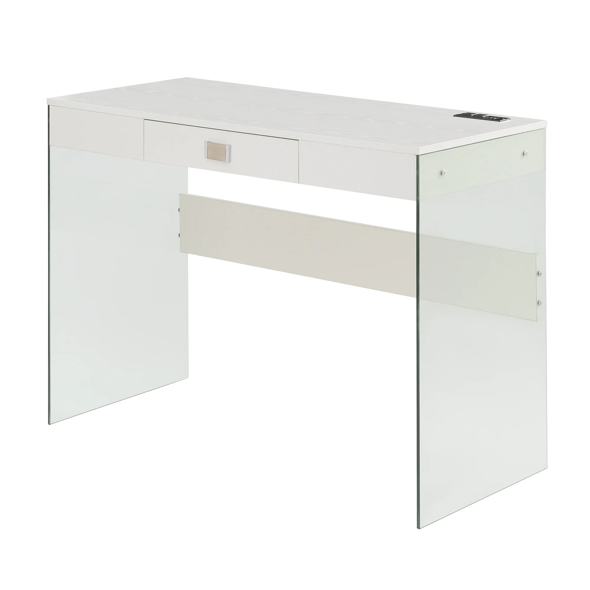 Convenience Concepts SoHo 30"H 42" W Glass Desk with Charging Station, White/Glass, All Ages
