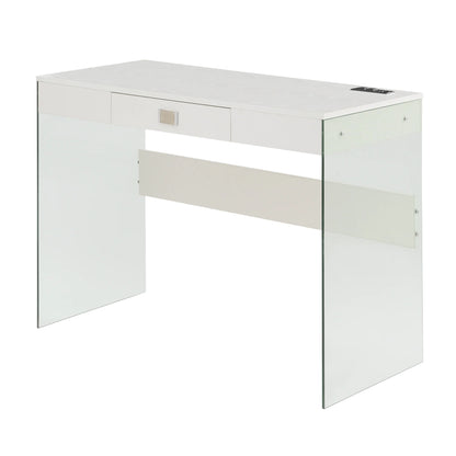 Convenience Concepts SoHo 30"H 42" W Glass Desk with Charging Station, White/Glass, All Ages
