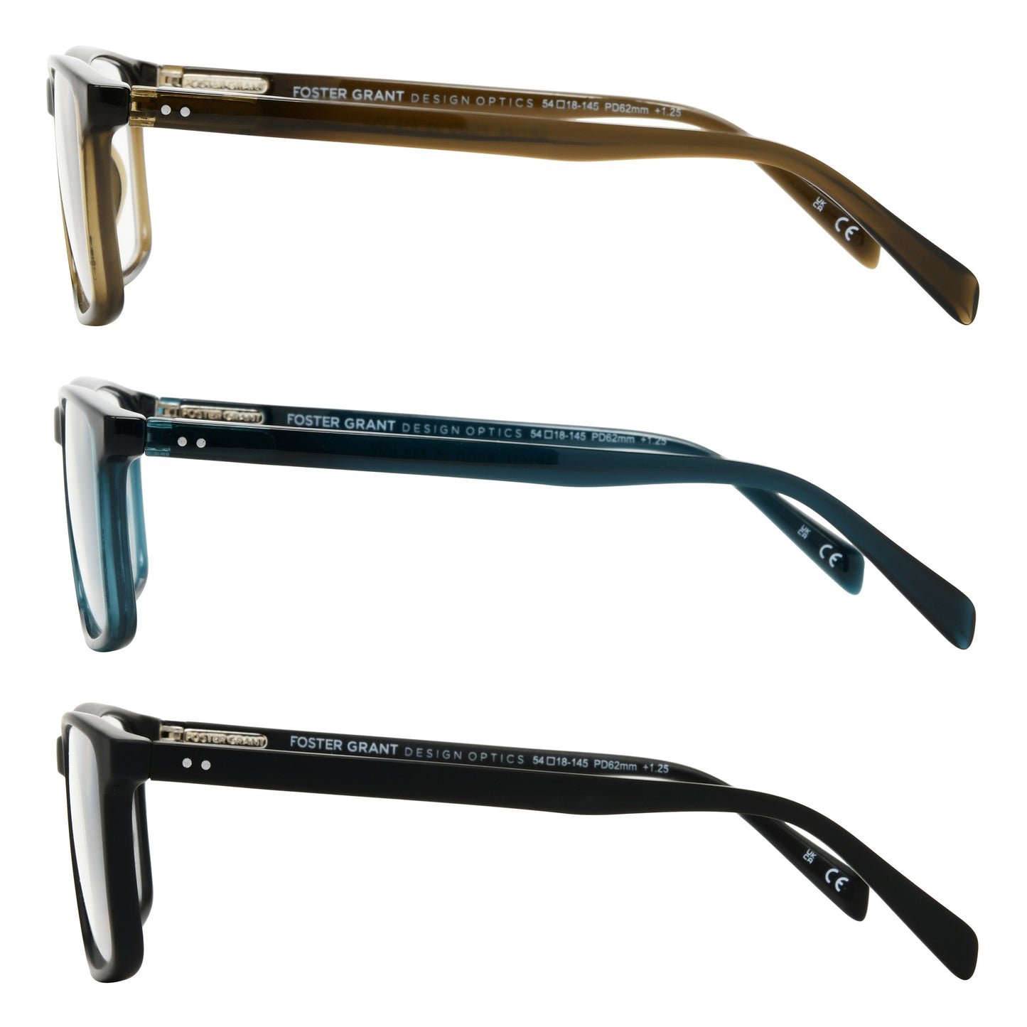 Design Optics by Foster Grant #815 Classic Plastic Square Reading Glasses, 3-pack