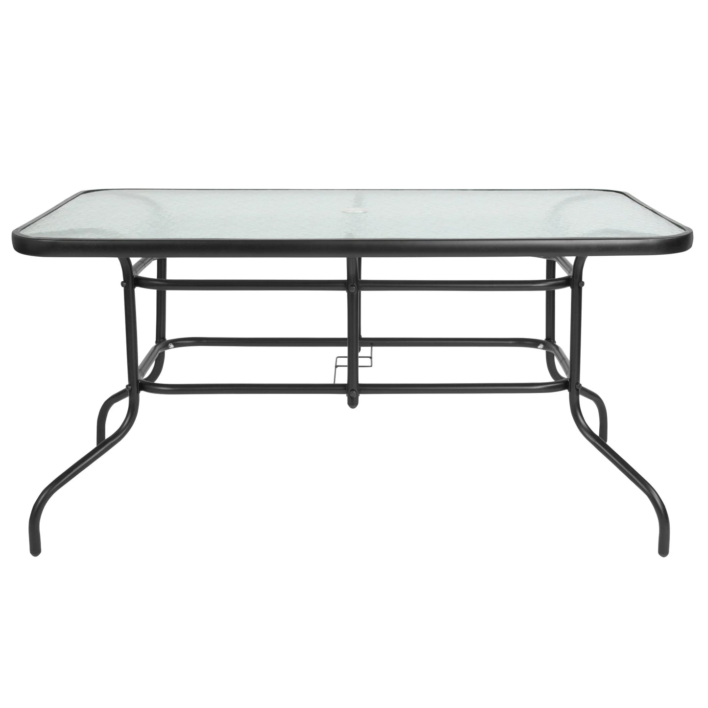 Flash Furniture Tory 31.5" x 55" Glass Metal Patio Table with Umbrella Hole, Black