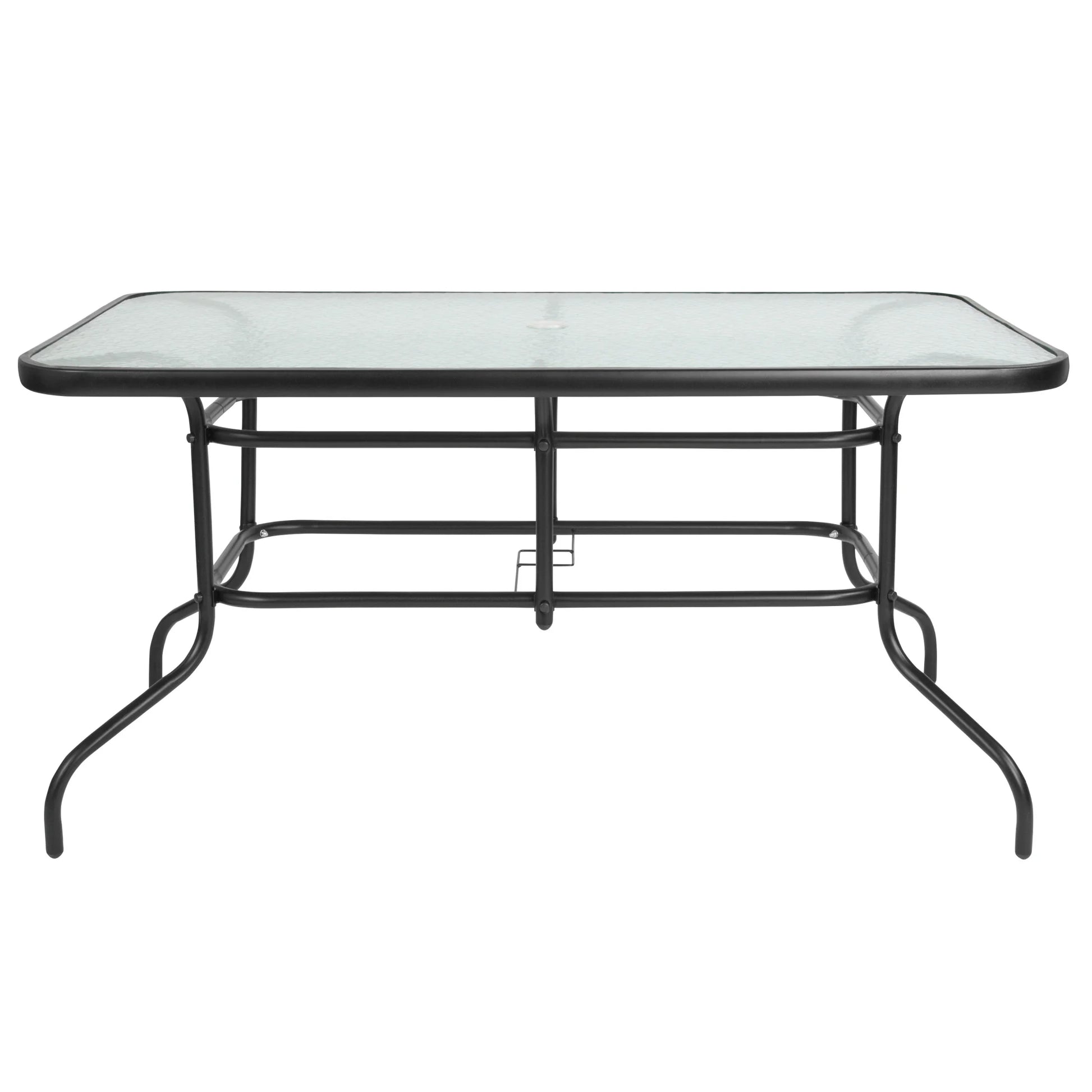 Flash Furniture Tory 31.5" x 55" Glass Metal Patio Table with Umbrella Hole, Black