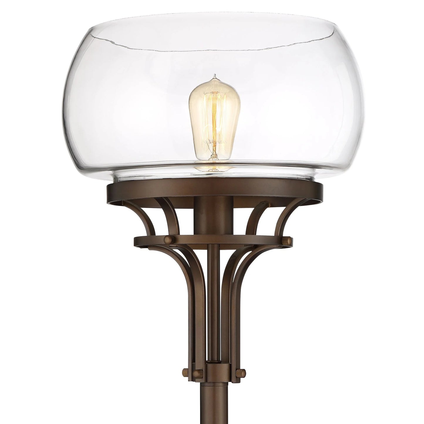 Franklin Iron Works Industrial Torchiere Floor Lamp with USB Charging Port 72 1/2" Tall Oil Rubbed Bronze Glass Shade Living Room