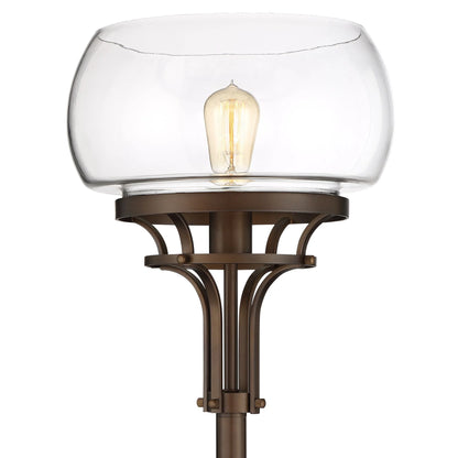 Franklin Iron Works Industrial Torchiere Floor Lamp with USB Charging Port 72 1/2" Tall Oil Rubbed Bronze Glass Shade Living Room