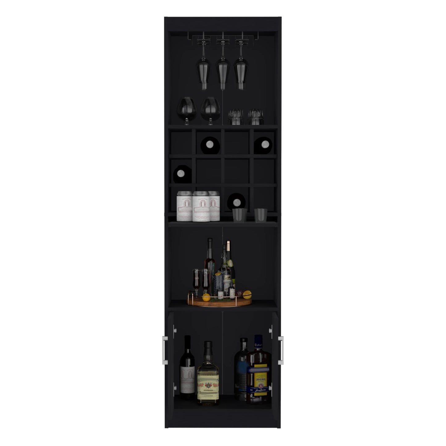 Royard Oaktree 71.1" Tall Bar Cabinet with 12-bottle Cubbies and Glass Holder, Freestanding Liquor Cabinet with Doors, Stemware Rack, Shelves, and Pull Out Tray for Living Room, Kitchen, White