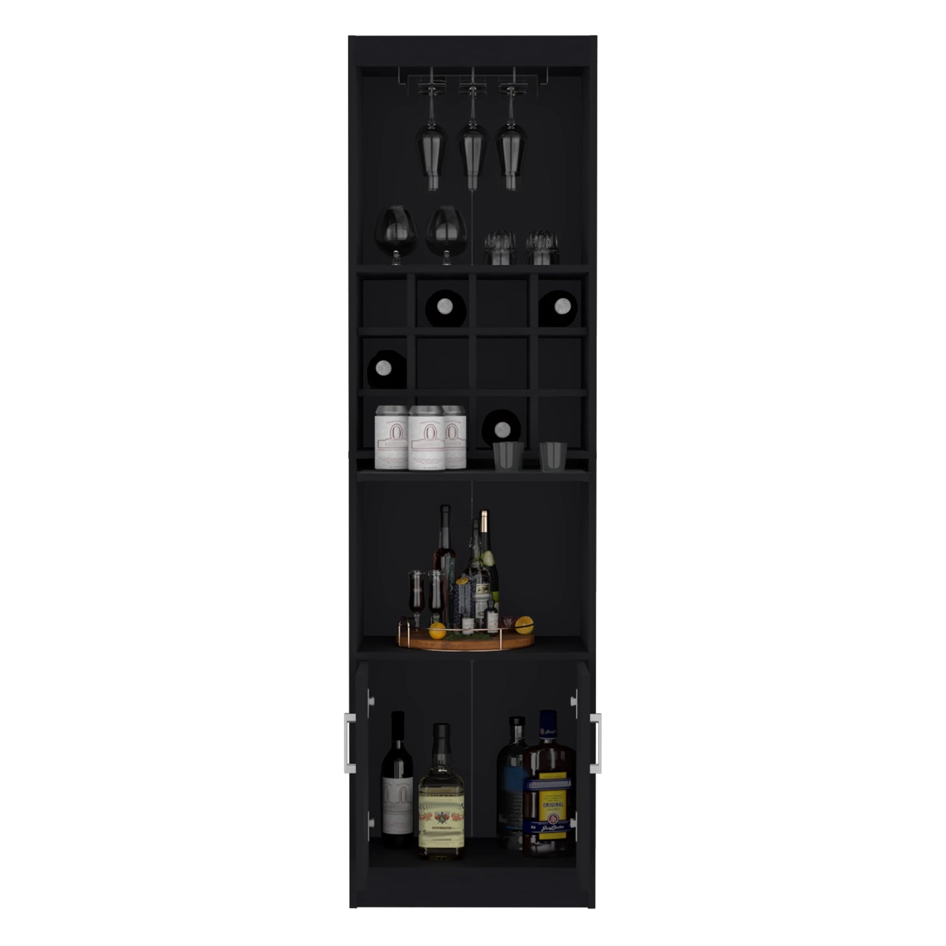Royard Oaktree 71.1" Tall Bar Cabinet with 12-bottle Cubbies and Glass Holder, Freestanding Liquor Cabinet with Doors, Stemware Rack, Shelves, and Pull Out Tray for Living Room, Kitchen, White