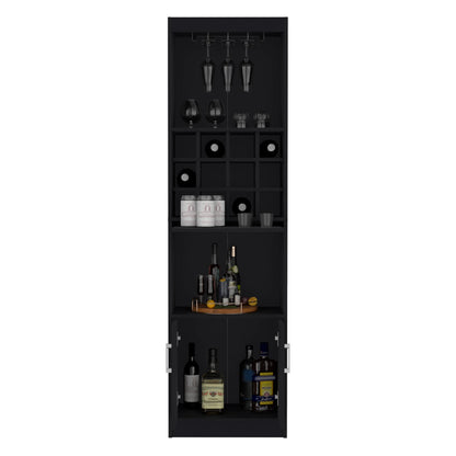 Royard Oaktree 71.1" Tall Bar Cabinet with 12-bottle Cubbies and Glass Holder, Freestanding Liquor Cabinet with Doors, Stemware Rack, Shelves, and Pull Out Tray for Living Room, Kitchen, White