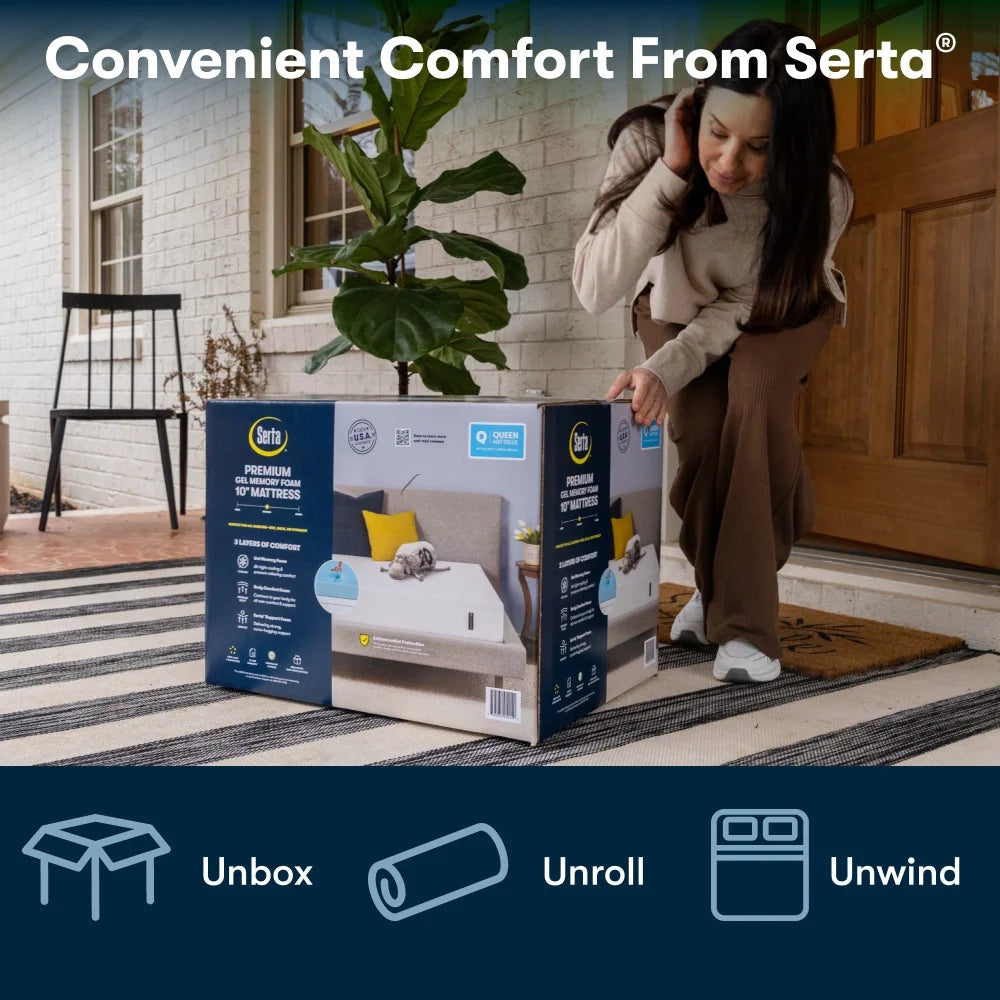 (2 pack) Serta 10" Medium Gel Memory Foam Cooling Full Tight Top Mattress - Fiberglass Free