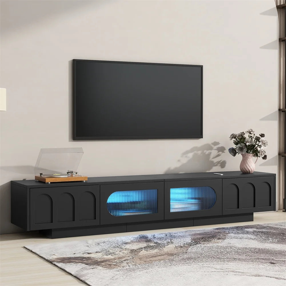 M optimized Modern TV Stand, Media Console for TVs up to 95", Entertainment Center with Fluted Tempered Glass Doors, APP-Controlled LED Light for Living Room