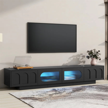 M optimized Modern TV Stand, Media Console for TVs up to 95", Entertainment Center with Fluted Tempered Glass Doors, APP-Controlled LED Light for Living Room