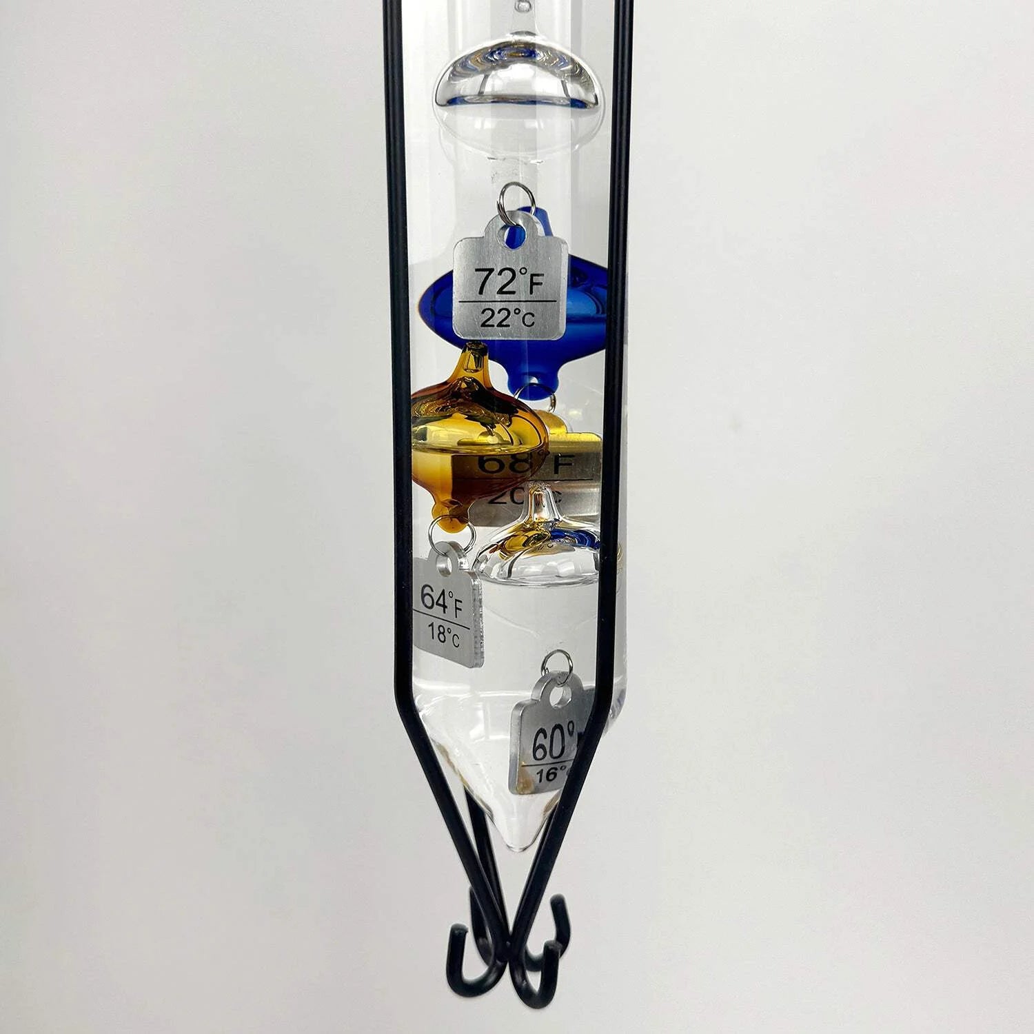 Glassic Gifts Outdoor Hanging Galileo Thermometer, Colored Glass Orbs with Free Bracket