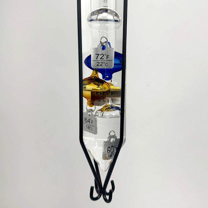 Glassic Gifts Outdoor Hanging Galileo Thermometer, Colored Glass Orbs with Free Bracket