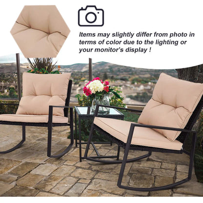FDW 3 Pieces Wicker Outdoor Set with a High-Quality Tempered Glass Coffee Table, Black, steel, 2