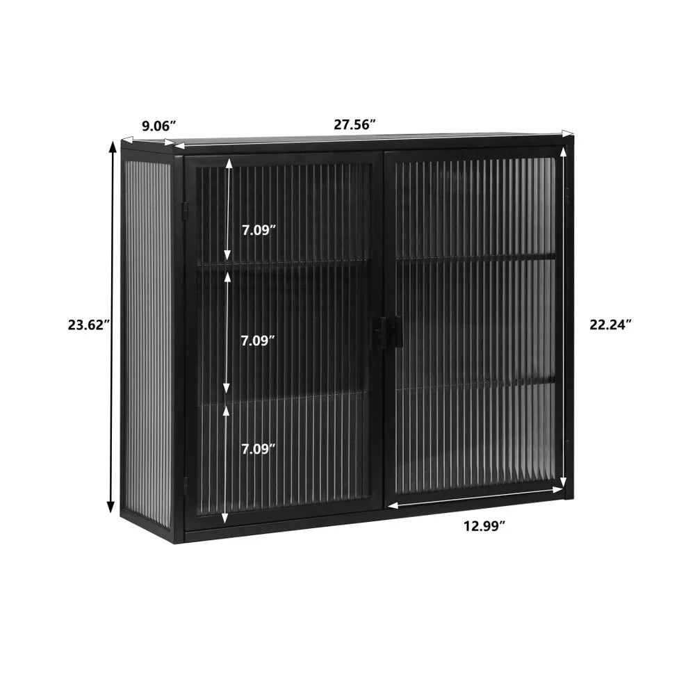 Tcbosik Metal Storage Cabinet, 2 Glass Doors Cabinet Sideboard, Curio Cabinet with Detachable Shelves, Metal Display Cabinet for Home Living Room, Hallway, Entryway, Bathroom, Kitchen, Black