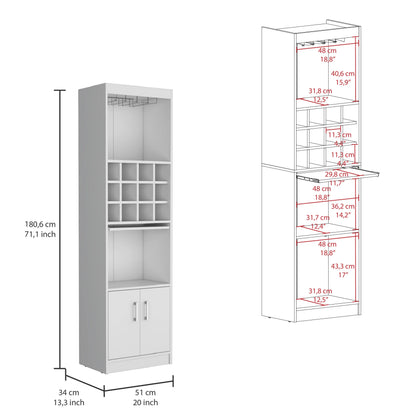 Royard Oaktree 71.1" Tall Bar Cabinet with 12-bottle Cubbies and Glass Holder, Freestanding Liquor Cabinet with Doors, Stemware Rack, Shelves, and Pull Out Tray for Living Room, Kitchen, White