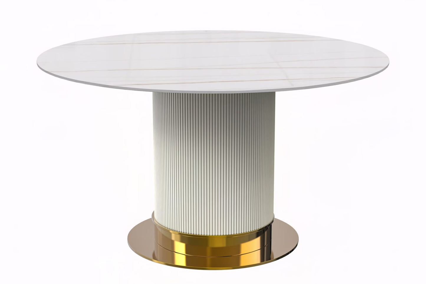 LeisureMod Jexis 60" Mid-Century Modern Round Dining Table with Glass/Sintered Stone Top and White/Gold Stainless Steel Pedestal Base for Kitchen and Dining Room (Black)