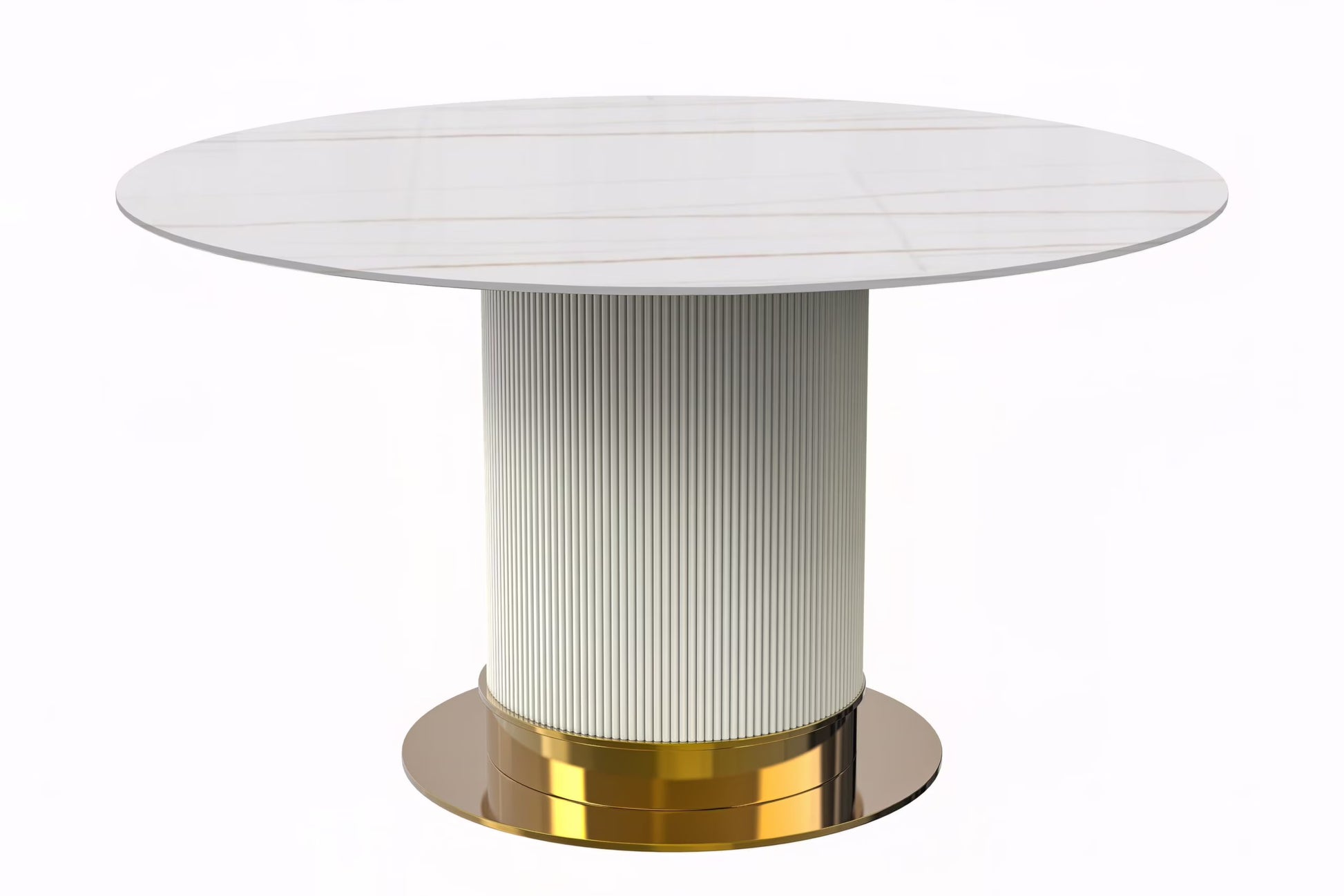 LeisureMod Jexis 60" Mid-Century Modern Round Dining Table with Glass/Sintered Stone Top and White/Gold Stainless Steel Pedestal Base for Kitchen and Dining Room (Black)
