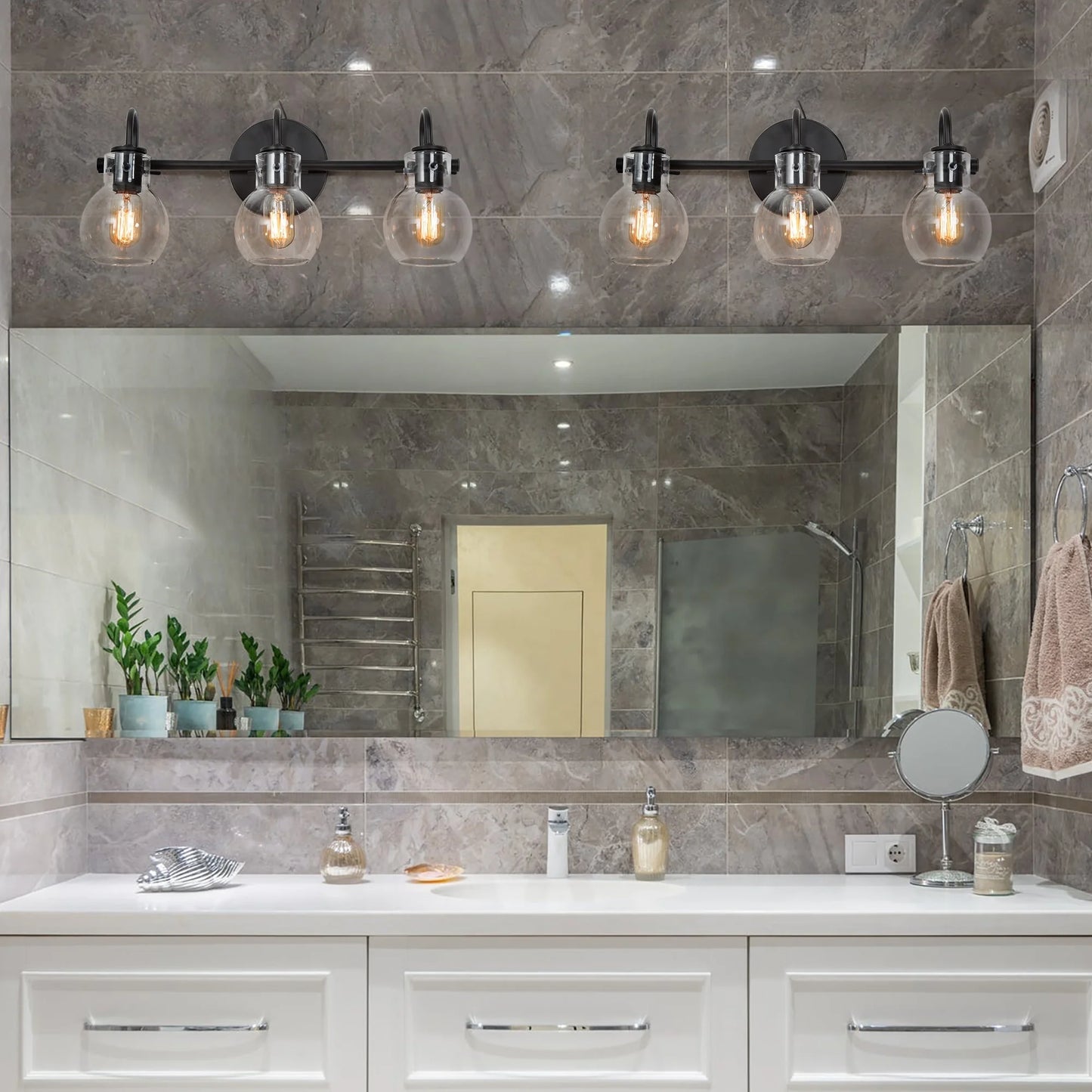 Carson Carrington Modern Gold 3-Light Bathroom Vanity Light Glass Wall Sconce 3-Light, Black 3-Light/L22"xW7"xH9" Black 13 to 24 Inches 4 to 8 Inches