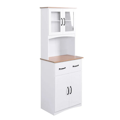 GZXS 67" Modern Buffet with Hutch, Kitchen Pantry Microwave Cabinet with Framed Glass Doors and 2 Drawers, White