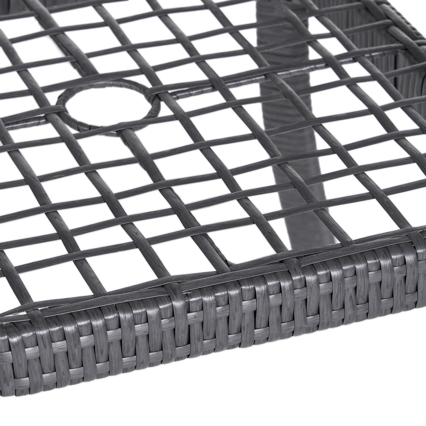 GDF Studio Jeremy Outdoor Wicker Dining Table with Glass Top, Gray and Smoky