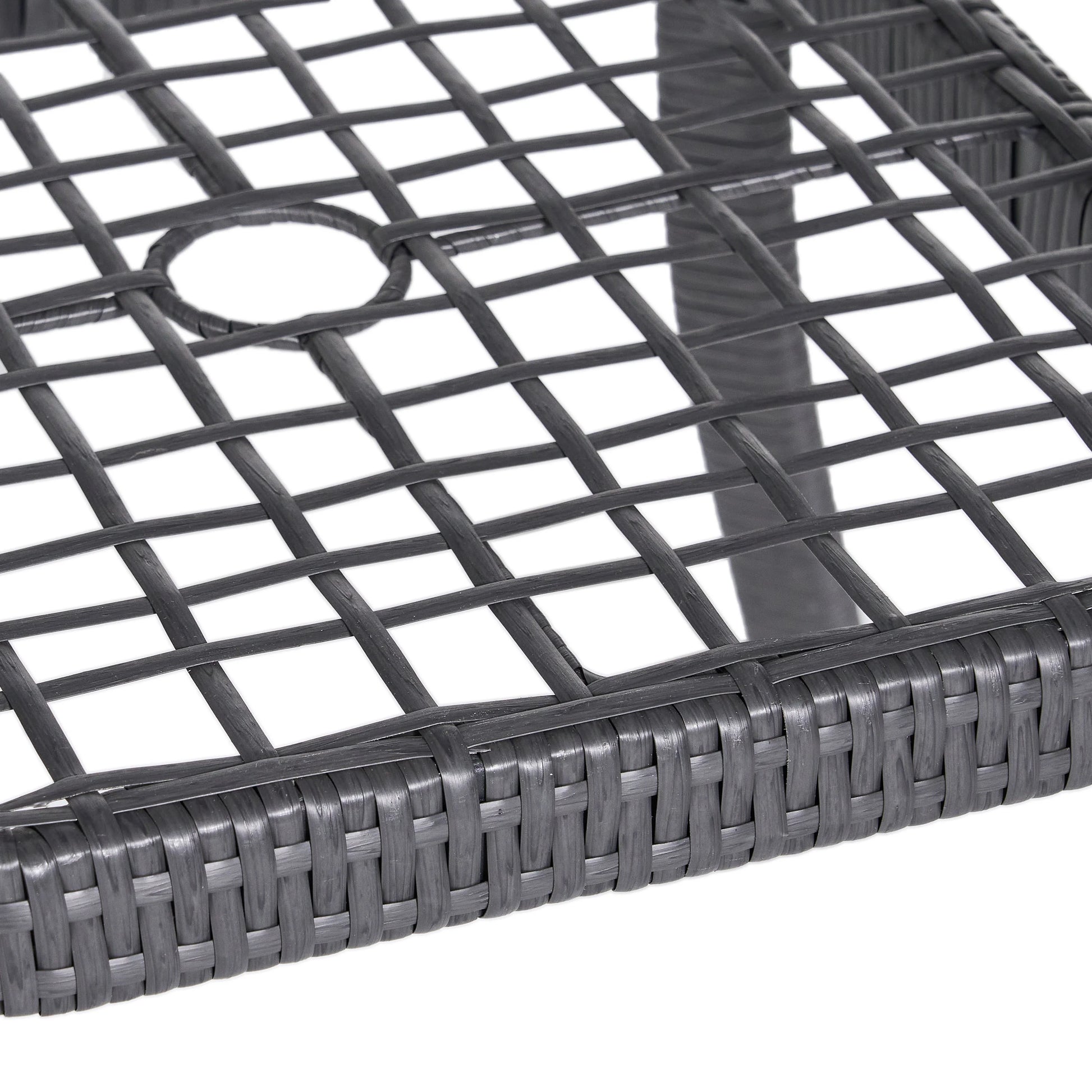 GDF Studio Jeremy Outdoor Wicker Dining Table with Glass Top, Gray and Smoky
