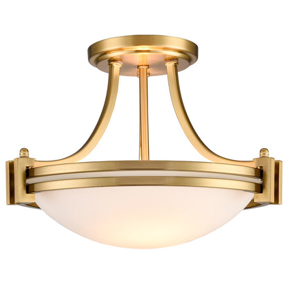 Modern Gold Semi Flush Mount 2-Light Milk Glass Ceiling Light Fixture