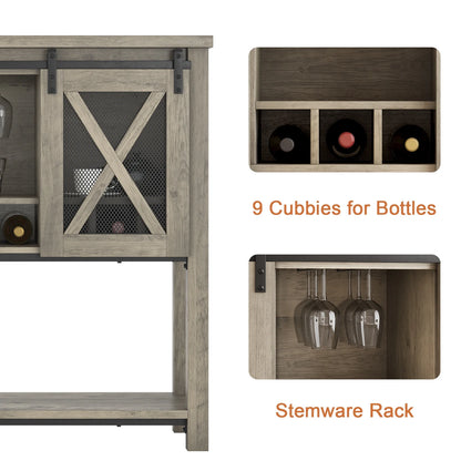 WhizMax Buffet Storage Cabinet, Wine Cabinet Coffee Bar Table with Wine Glass Rack, Farmhouse Wood Buffets and Sideboards with Storage and Barn Mesh Door for Kitchen, Dinning, Living Room