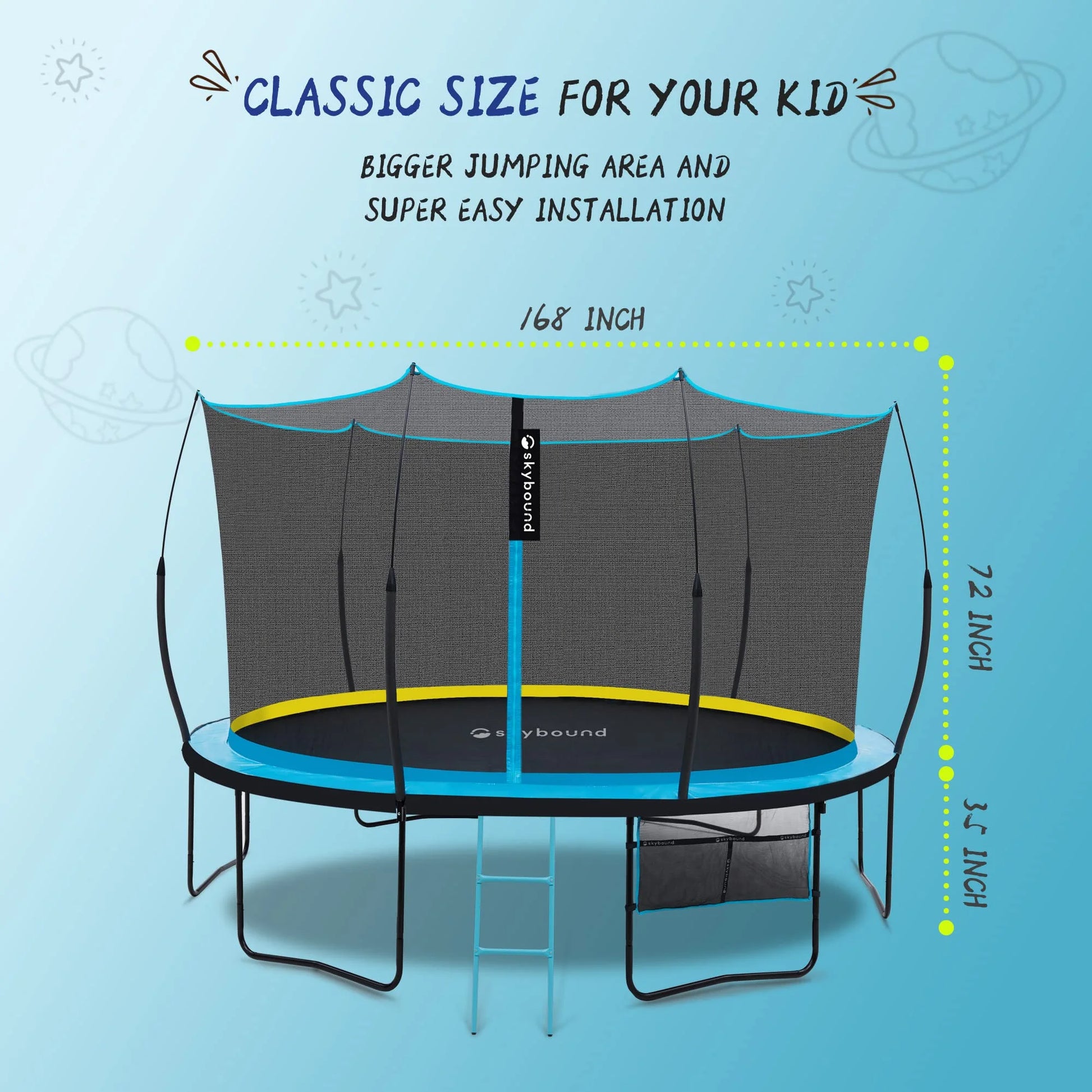SkyBound 10FT 12FT 14FT Trampoline with Enclosure - Recreational Trampolines for Kids and Adults with Patented Fiberglass Curved Poles - Outdoor Trampoline with Ladder - Rust Resistant