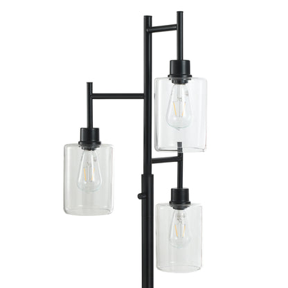 Better Homes & Gardens 63.5 in 3 Light Contemporary Black Floor Lamp Clear Glass