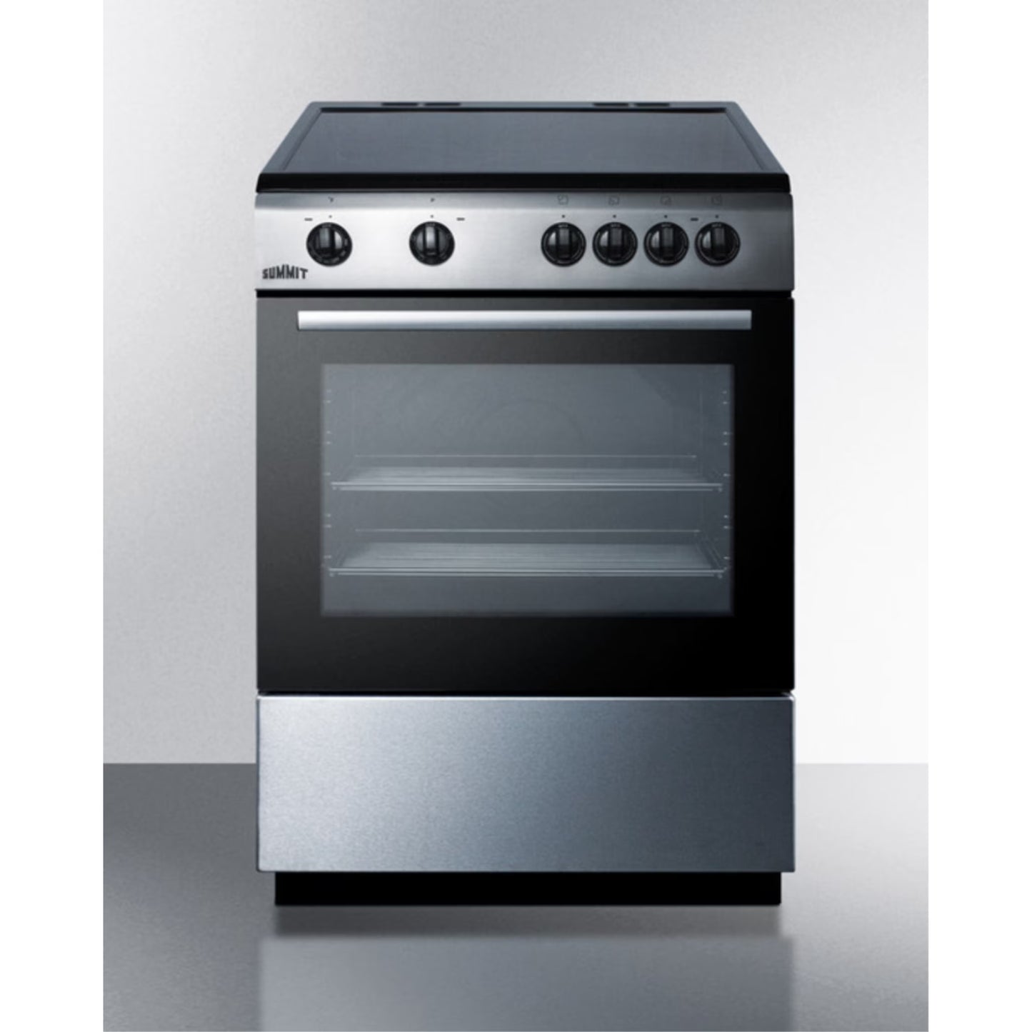 24" wide smooth top electric range in slide-in style and white finish, with storage drawer and large oven window in black glass