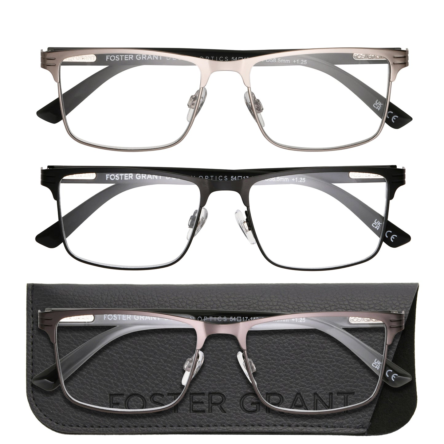 Design Optics by Foster Grant #668 Metal Square Reading Glasses, 3-pack