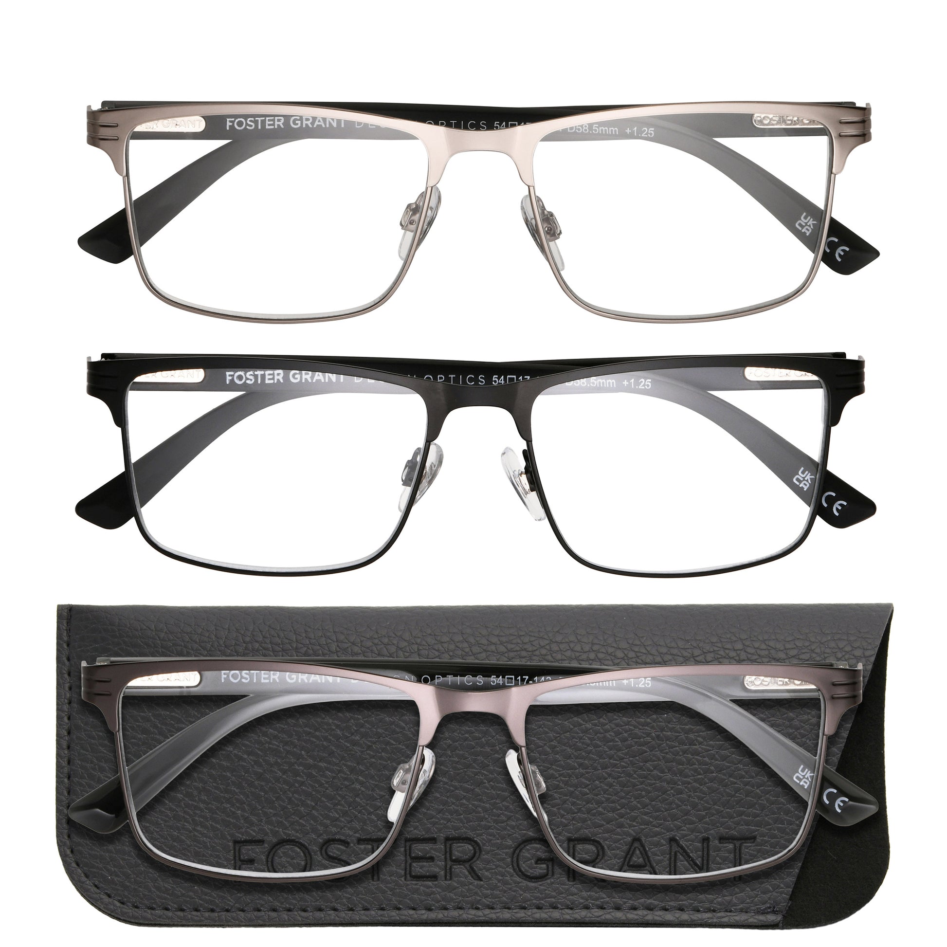 Design Optics by Foster Grant #668 Metal Square Reading Glasses, 3-pack