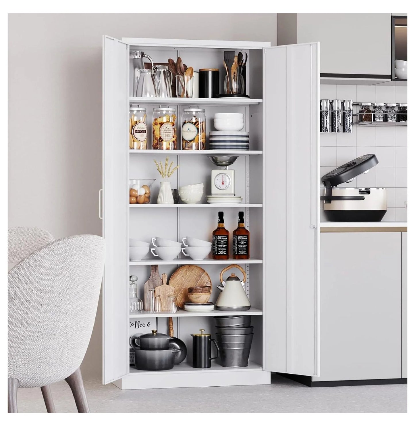 saney Black Metal Storage Cabinet with Doors and Shelves,Glass Cabinet Display Cabinet with Glass Doors,Office Cabinet with Storage Shelves and Double Doors, for Garage and Utility Room, Home Office