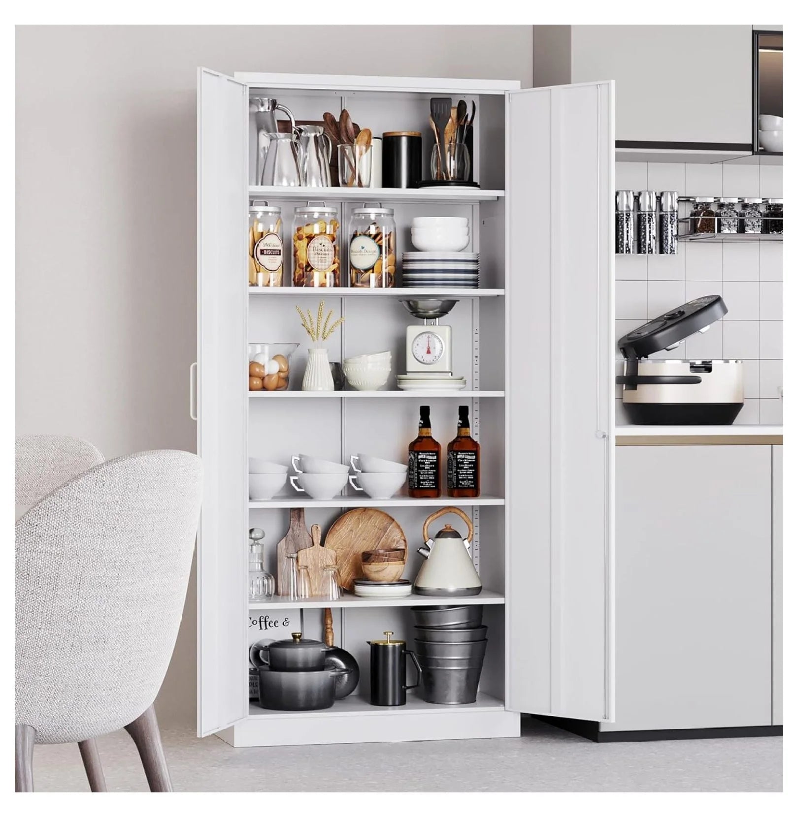 saney Black Metal Storage Cabinet with Doors and Shelves,Glass Cabinet Display Cabinet with Glass Doors,Office Cabinet with Storage Shelves and Double Doors, for Garage and Utility Room, Home Office