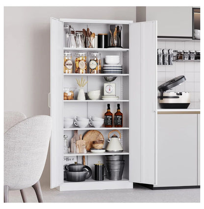 saney Black Metal Storage Cabinet with Doors and Shelves,Glass Cabinet Display Cabinet with Glass Doors,Office Cabinet with Storage Shelves and Double Doors, for Garage and Utility Room, Home Office