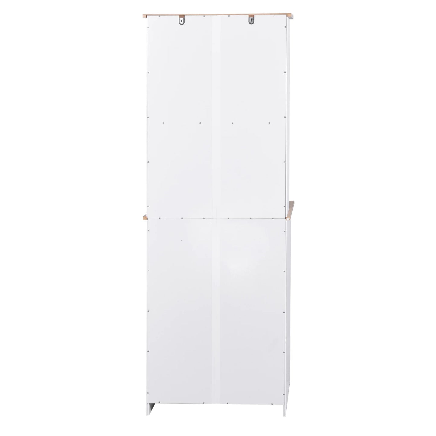 Clearance! Wooden Kitchen Cabinet White Pantry Room Storage Microwave Cabinet with Framed Glass Doors and Drawer