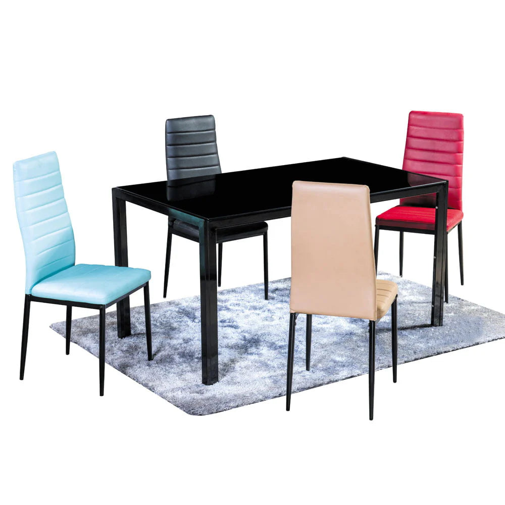 Resenkos Simplistic Assembled Tempered Glass & Iron Dining Tables - Black