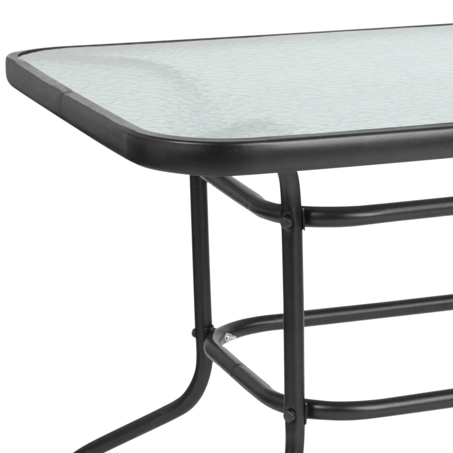 Flash Furniture Tory 31.5" x 55" Glass Metal Patio Table with Umbrella Hole, Black