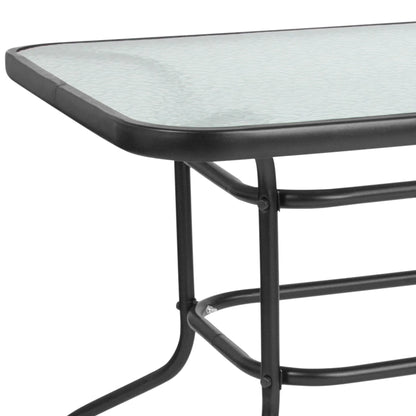 Flash Furniture Tory 31.5" x 55" Glass Metal Patio Table with Umbrella Hole, Black