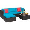 Devoko 5 Pieces Patio Furniture Sectional Set Outdoor Wicker Rattan Sofa Set Backyard Couch Conversation Sets with Pillow Cushions and Glass Table, Navy Blue
