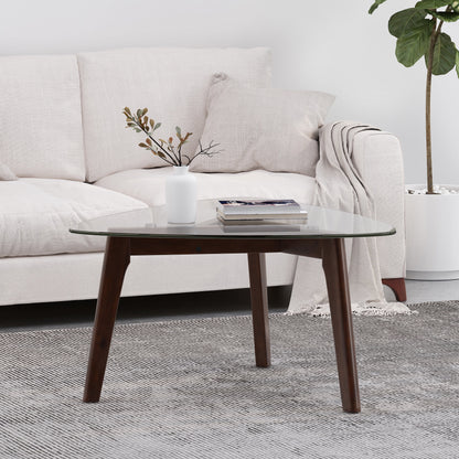 GDF Studio Mosier Mid-Century Modern Coffee Table with Glass Top, Walnut