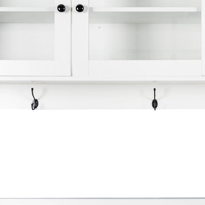 Large Kitchen Pantry Storage Cabinet w/4 Glass Doors & 4 Drawers, Food Hutch w/Microwave Stand & Hooks